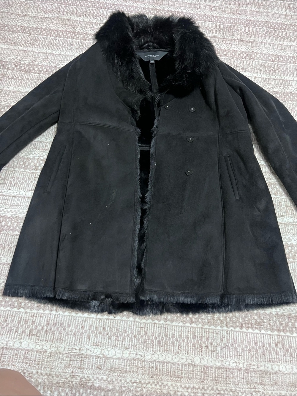 Marc New York Black Faux Fur Trimmed Trench Coat